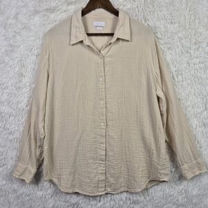 Aritzia Little Moon Womens L Air Plush Sail Organic Cotton Button-Up Gauze Beige